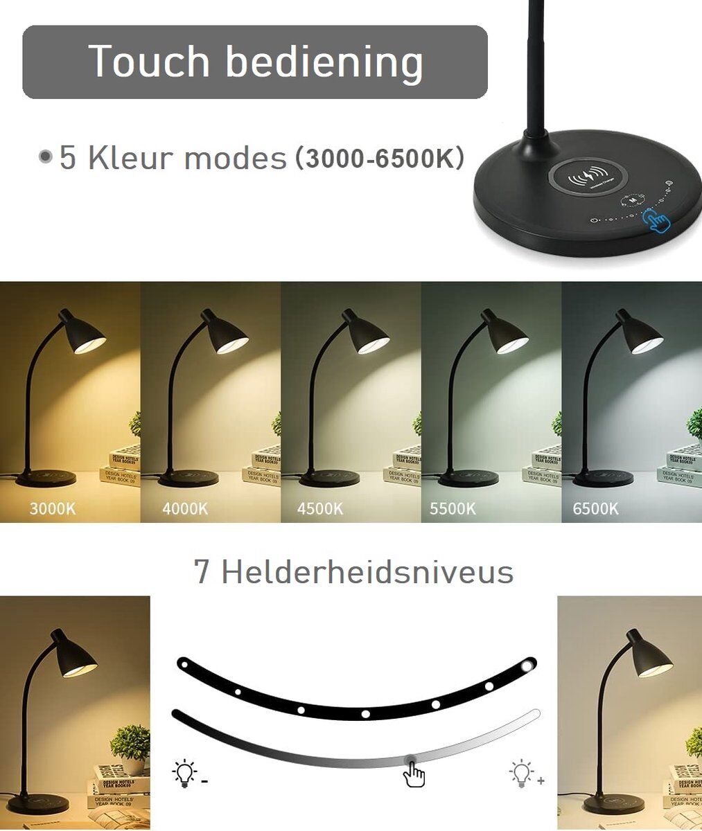 Bureaulamp met telefoon oplader